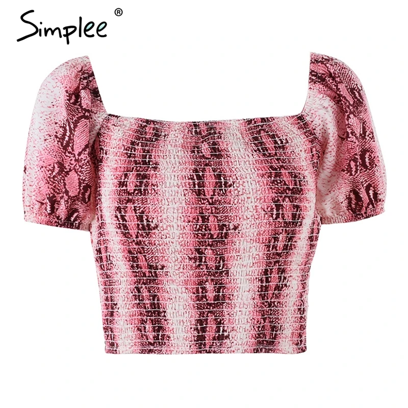 

Simplee Ruched snake print women tank tops Casual streetwear summer ladies cami tops Short sleeve party female top elastic cami