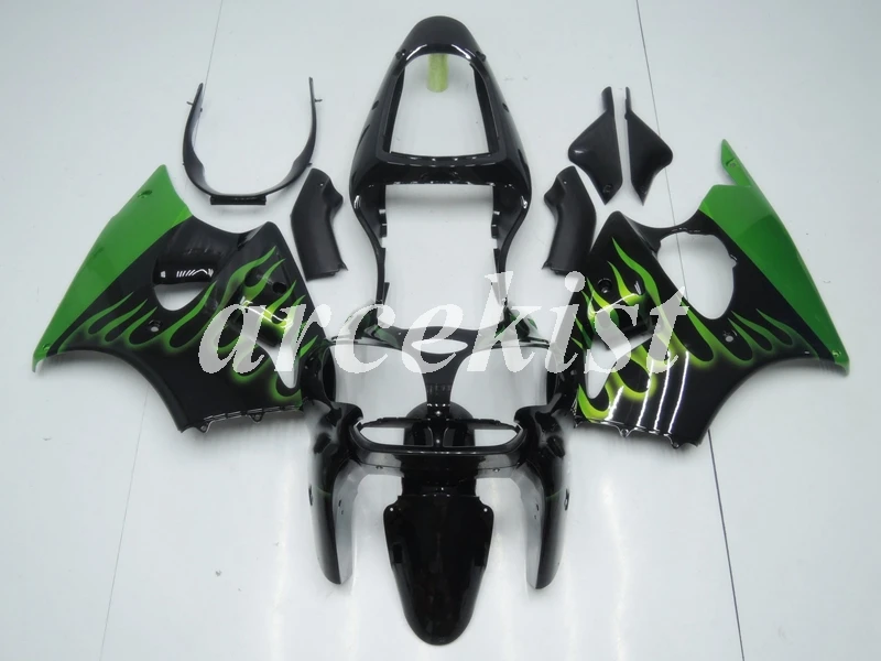 4 бесплатные подарки ABS Обтекатели комплект подходит для kawasaki ZZR600 2005 2006 2007 2008 05 06 07 08 набор кузова зеленый пламя