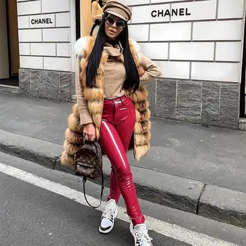 

Deer Lady Women Pants 2019 Office Summer PU Leather High Waist Pants Legging Women Red Pencil Pants Elastic Trousers Famale