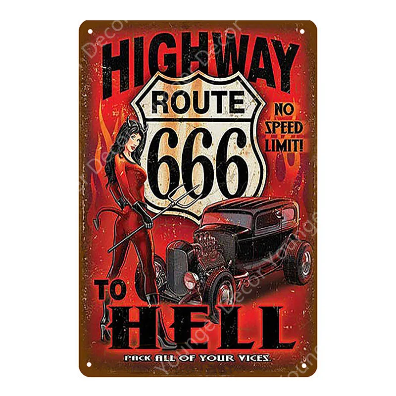 Dad's Garage Pin Up Girl Route 66 жестяная вывеска металлический плакат художественное украшение стены Паб Бар Кафе домашний декор винтажное железное ремесло YI-085 - Цвет: YD2770EI