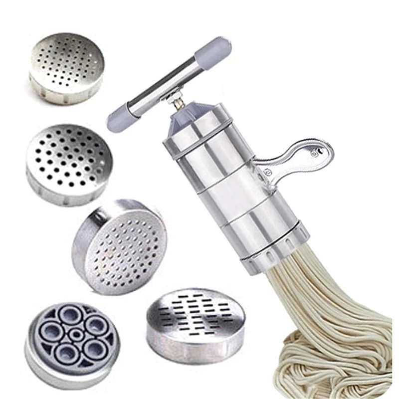 Manual Noodle Maker Press Pasta Machine Crank Cutter Fruits Juicer Cookware with 5 Pressing Moulds Making Spaghetti Kitchenware