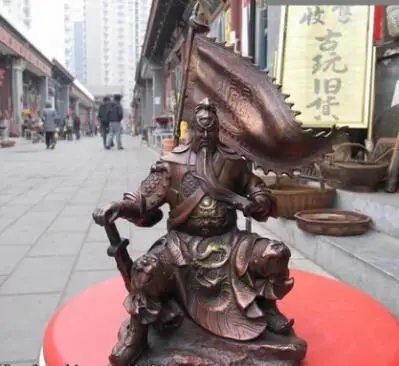 Китайская красная бронза ремесленник знаменитый сидячий баннер Guan Gong держать