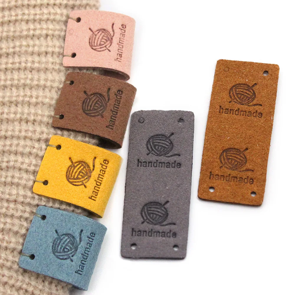 10pcs Leather Tags DIY Labels Crochet Hat Supplies Light Brown 