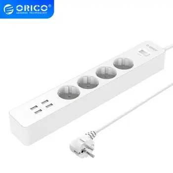 

ORICO Smart Power Strip Sockets EU UK Plug 5V2.4A Overload Switch Surge Protector Charger 4 AC 4 USB Ports 1.8M сетевой фильтр