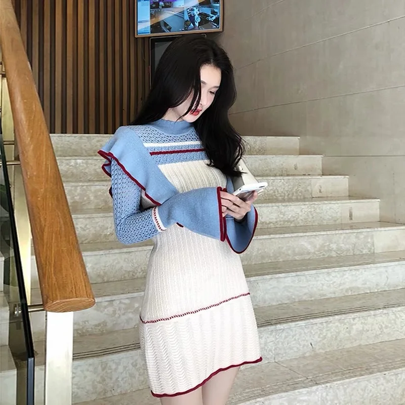 

2019 Net Red New Style First Love Girly Style by Age Cute Knitted Dress over-the-Knee Sweater Dress Autumn And Winter Women's