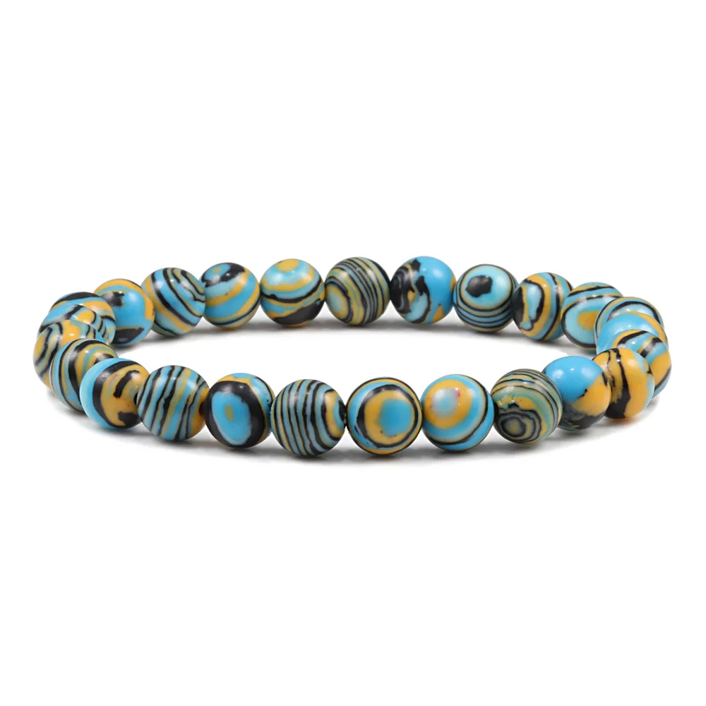 light blue 8 стильные высококачественные модные зелёные малахитовые мужские браслеты и браслет для женщин, очаровательный браслет для йоги чакра Молитва Мала буддийские четки подарок на день рождения - Окраска металла: light blue