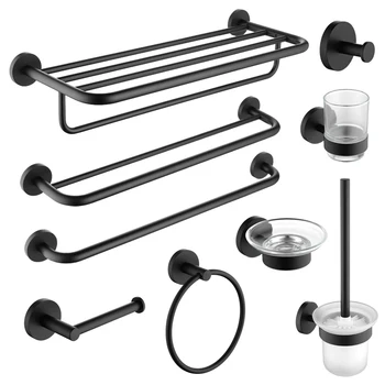 

Matte Black Bathroom Accessories Double Single Towel Bar Hanger Rack Wall Mounted Tissue Paper Holder Soap Dish House Decoration