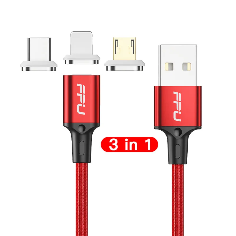 Red 3 in 1 FPU Магнитный Micro USB кабель для iPhone samsung type-C Быстрая зарядка Магнитный кабель зарядное устройство адаптер usb type C кабели для мобильных телефонов - Цвет: Red 3 in 1