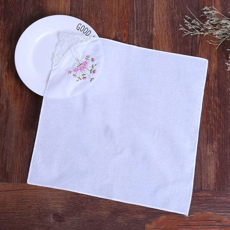 6 Pcs/set Vintage Cotton Ladies Embroidered Lace Handkerchief Women Floral Hanky Random delivery