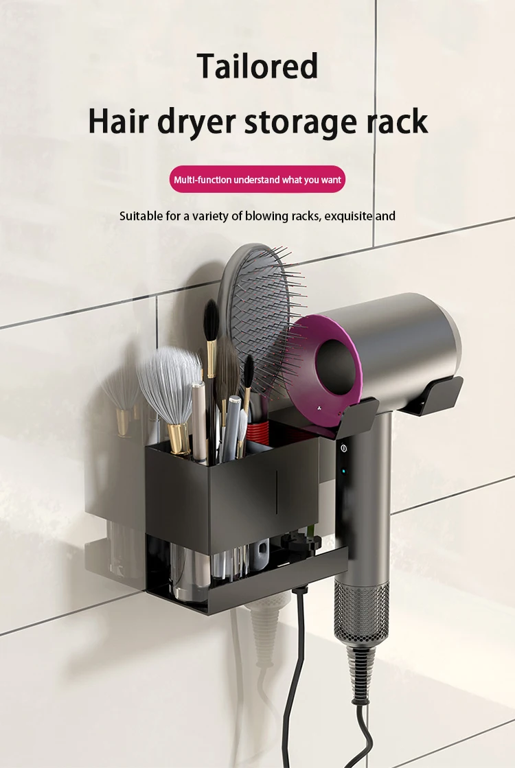 Organisateur Câble Salle Bain Support Sèche-cheveux Sans Perçage - Rangez Votre Salle De Bain Facilement Support Acier Inoxydable 304 Sans Perçage