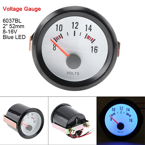 6037BL " 52 мм 12 В синий светодиодный измеритель напряжения манометр Boost Gauge Тахометр/датчик температуры масла/Датчик давления масла с датчиком для автомобилей - Цвет: Volt Meters