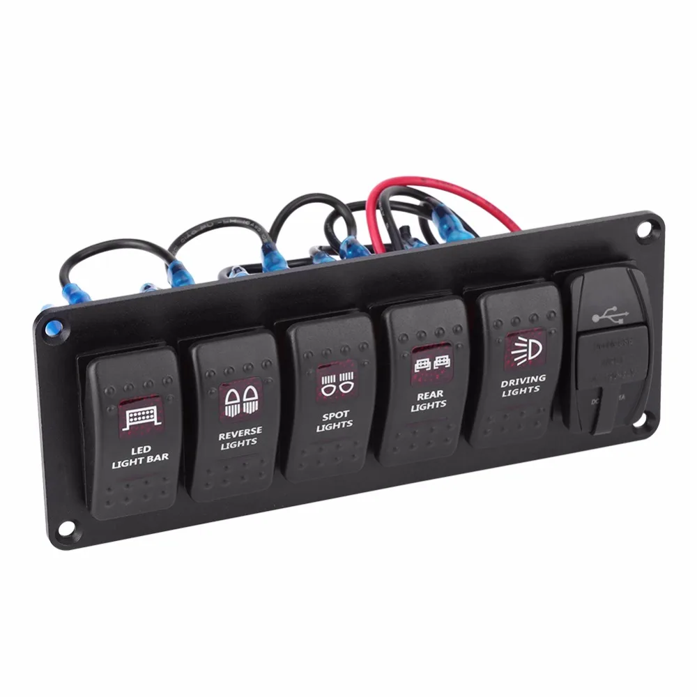 12 V-24 V 6 Gang красный светодиодный кулисный переключатель Панель с 3.1A TF Micro SD мобильный телефон Dual USB зарядное устройство для автомобиля RV лодка яхта морской катер переключатель Панель