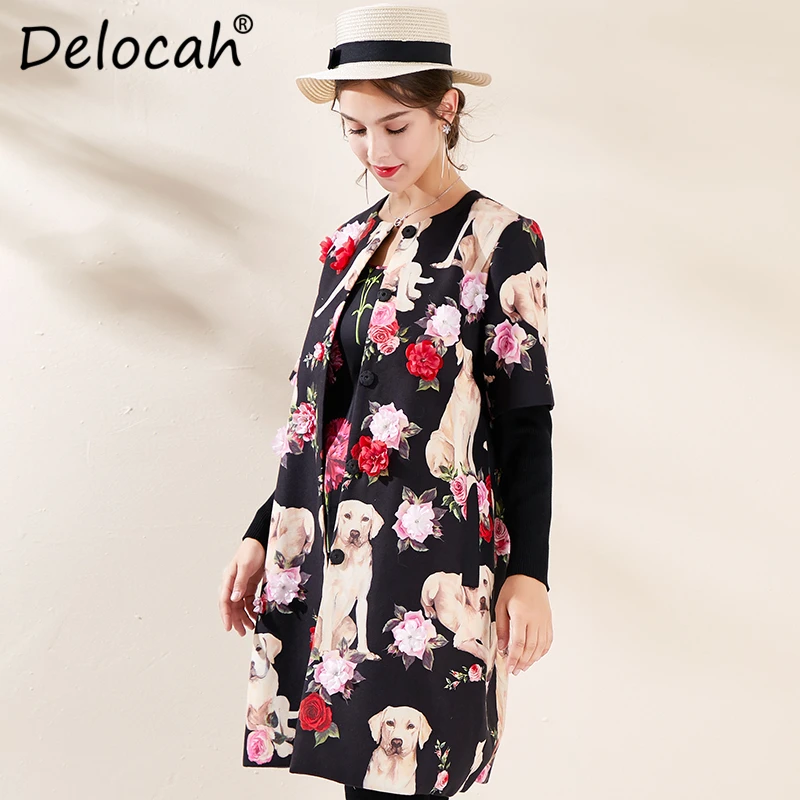 Delocah, Осень-зима, Новое Женское пальто, подиум, модное, дизайнерское, короткий рукав, модное, кристальная аппликация, принтованное, Женское пальто