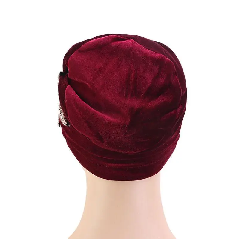Muslim Women Chemo Cap Turban Bonnet Hair Loss Velvet Headscarf Islamic Arab With Beads Flower Beanies Elastic Soft Cap