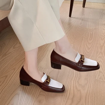 

2020 new spring and autumn square toe thick single shoes fashion casual single shoes ladies small leather shoes X534
