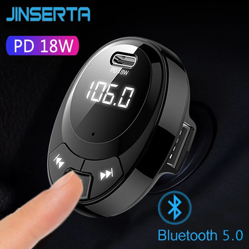 JINSERTA PD 18 Вт Быстрая зарядка автомобильный комплект Hands free fm-передатчик Bluetooth 5,0 авто FM модулятор TF USB Flash музыкальный приемник