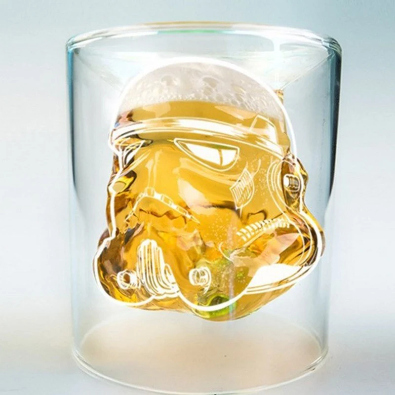 Белый самурая "Железный человек" с двойными стенками Стеклянная Кружка 3D воды wine milk виски чашки пара mark череп бутылка творческий подарок чашки