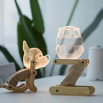 

Night-Light Folding Wood LED Lamp 3D Animals Bedroom Children's Room Bedside Lampara Kids Christmas Atmosphere Creative Lighting