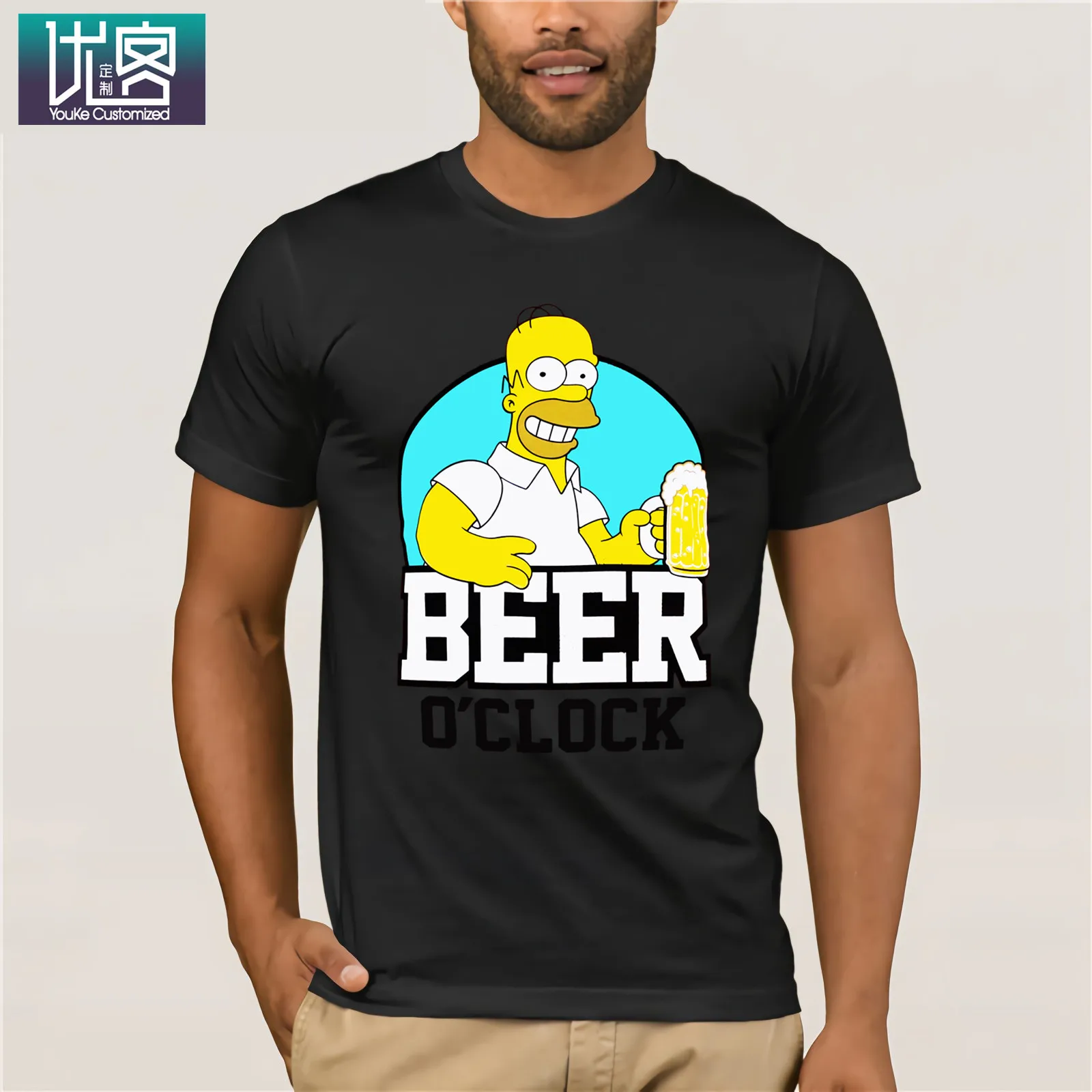The Simpsons-BEER Clock-Homer Simpson, Мужская футболка, красные размеры, S-XXL, Забавные футболки, хлопковые топы, футболка, винтажный вырез лодочкой - Цвет: black