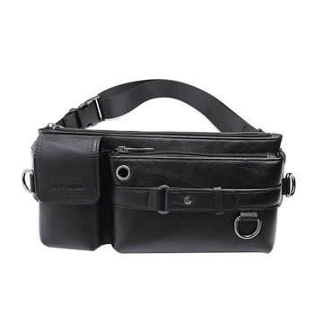 

JIWANG Leather Men's Waist Bag Casual Messenger Bag Multifunctional Chest Bag Front Backpack Crossbody Bag