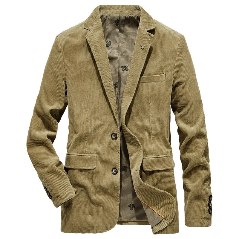 Брендовый качественный пиджак в деловом стиле Мужская весенне-осенняя Вельветовая повседневная куртка х/Б Мужской приталенный костюм мужской размер M-4XL мужской костюм - Цвет: Khaki