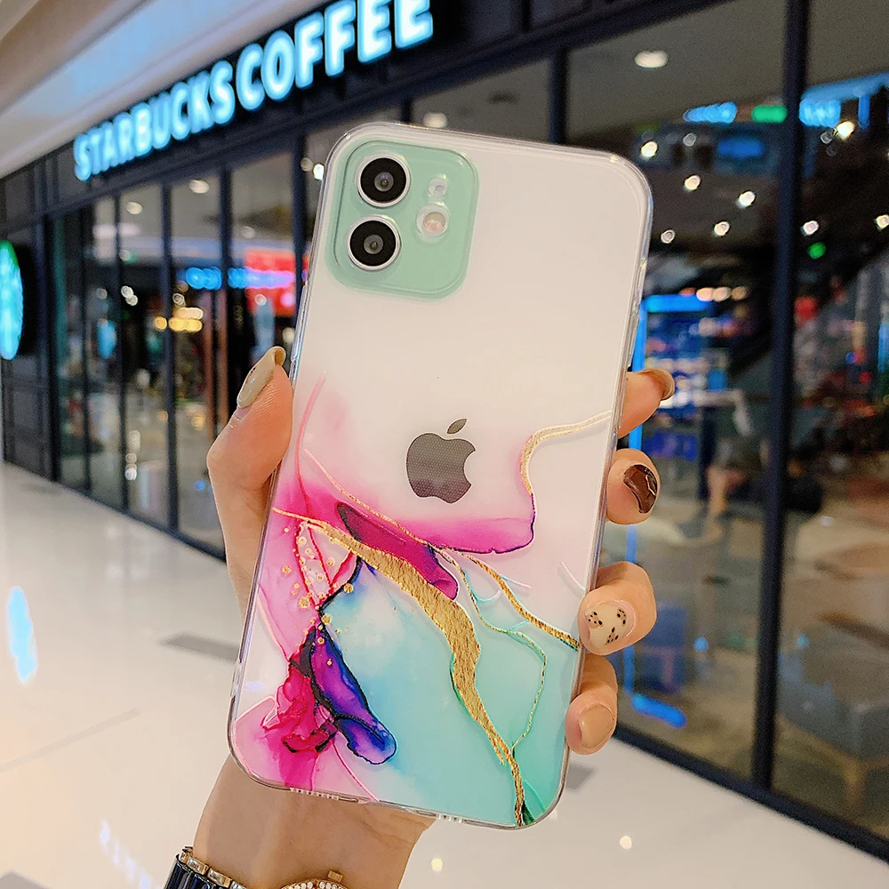 Aquarell Malerei Telefon Fall für IPhone 12 11 Pro X XR Max Mini Klar Stoßfest Abdeckung für IPhone 8 7 plus XS Max Coque Funda