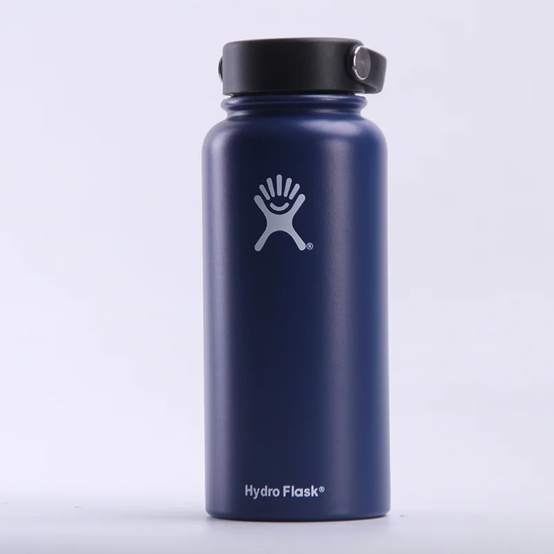 Высококачественная бутылка для воды из нержавеющей стали, гидро колба, бутылка для воды с вакуумной изоляцией, с широким горлом, портативная термобутылка для путешествий - Цвет: Navy Blue