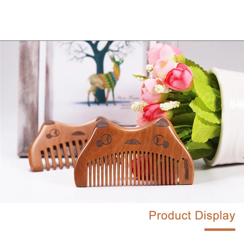 Natural Wooden Comb Anti-static Cute Cat Shaped Comb Portable Massage Comb Beauty Hair Care Comb