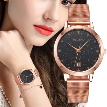 

Watch women Minimalist Calendar Stainless Steel Mesh Belt women watches Quartz Watch montre femme zegarek damski