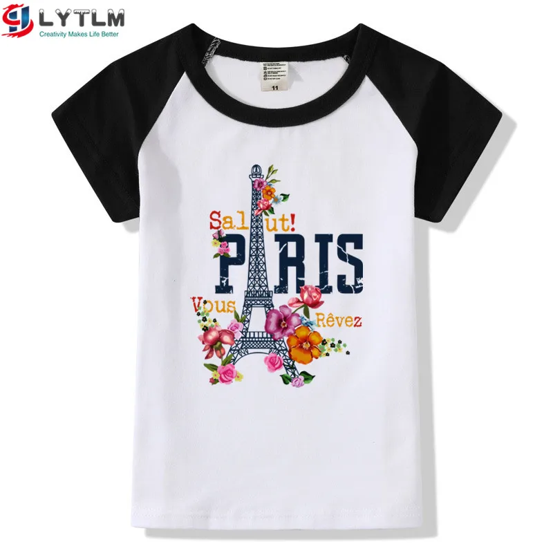LYTLM я люблю пари футболка Femme корейская мода футболка Enfant Fille трендовая детская футболка франция Осенняя детская одежда для верха для девочек - Цвет: DX Raglan Black