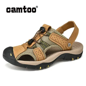 

CAMTOO Mens Sandals Summer Fashion Men Cow Leather Sandal Casual Shoes Non-slip Rubber Soles Beach Shoes Plus Size 38 ~ 47