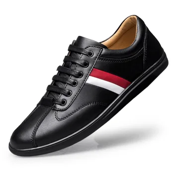 

2019 New Men's Shoes for Man Casual Shoes Leather black or White color flat Shoes Sneakers Oxford Men Plus Big Size fashion