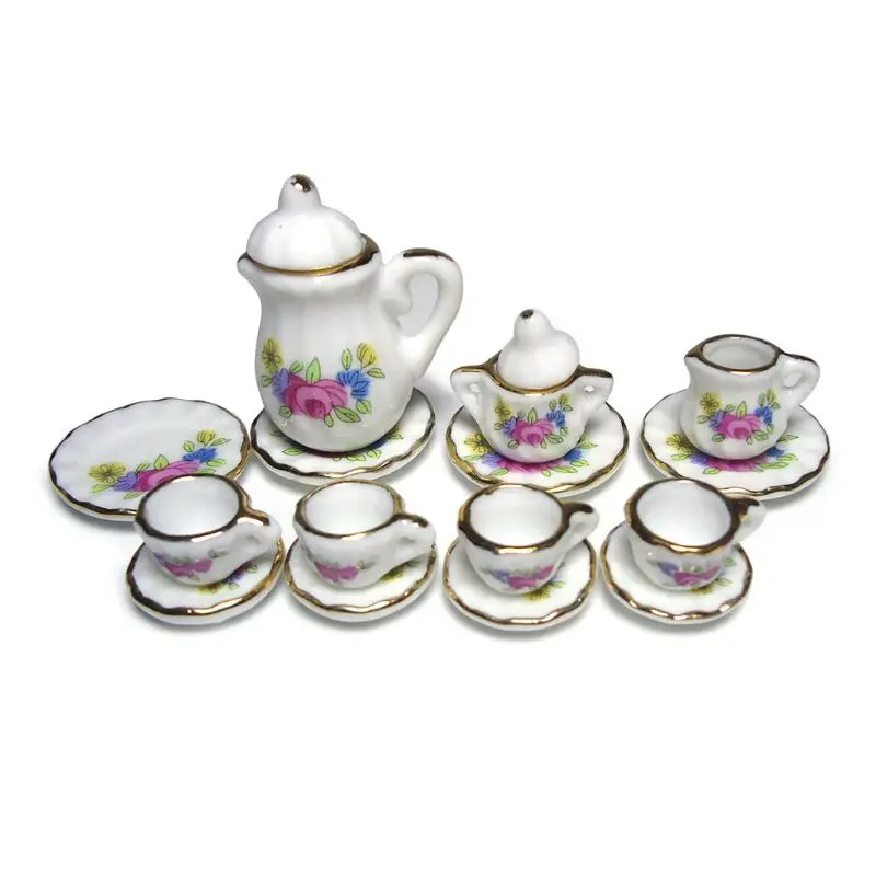 

1:12 Scale Doll House Tableware Miniature Furniture Purple Flower China Porcelain Dolls Ceramic Tea Sets
