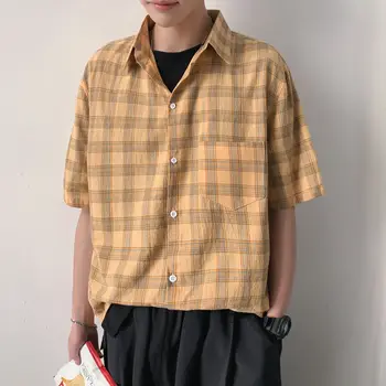 

Men's shirt 2020 spring new slim plaid printed short sleeve shirt loose casual lapel personality youth men's wear