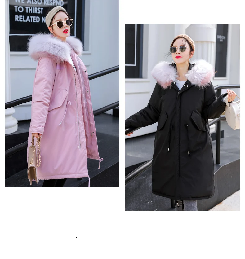 Long Warm Coat Winter Jacket Women 100 Kg Can Wear Parka Plus Size Thick Loose Hooded Big Fur Collar Cotton Outwear LL714