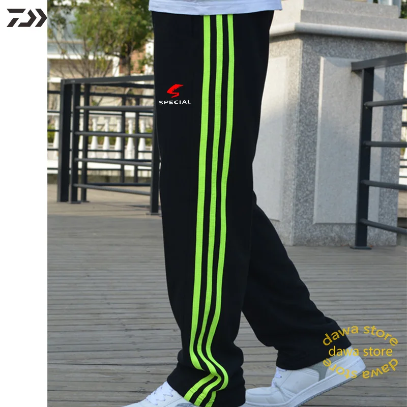 Daiwa свободные хлопковые полосатые штаны для рыбалки для мужчин, для велоспорта, пешего туризма, быстросохнущая одежда для рыбы, с карманом на молнии, для спорта на открытом воздухе, трикотажная одежда - Цвет: Black 2