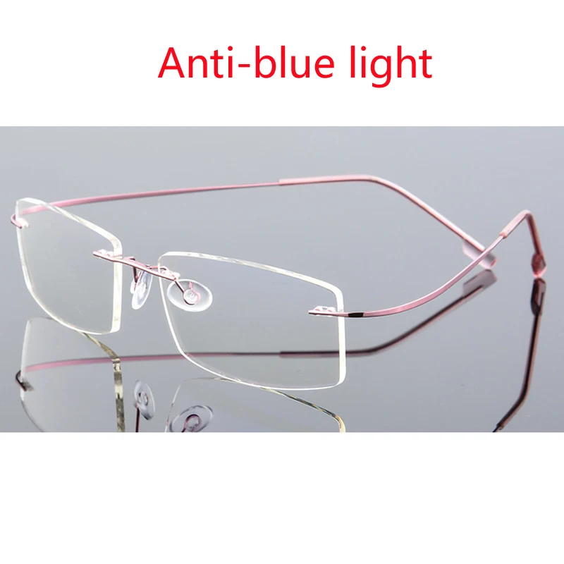 Anti blue pink Очки для близорукости с высококачественным покрытием, без оправы, анти-синий светильник, очки по рецепту 0-0,5-1-1,5-2-2,5-3-4-5-6 - Цвет оправы: Anti blue pink