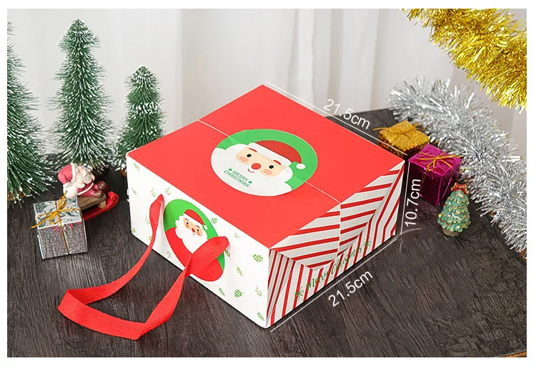 Коробка для рождественских кексов мультфильм Санта Клаус упаковка вечерние сувениры квадратные десертные сумки рождественские украшения подарочные коробки с ручкой красный