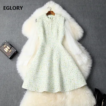 

Women's Set 2019 Autumn Fashion Dress Suit Ladies Sexy Sheer Lace Shirt+Pearl Beding Deco Sleeveless Wool Dress Set Suit Girls