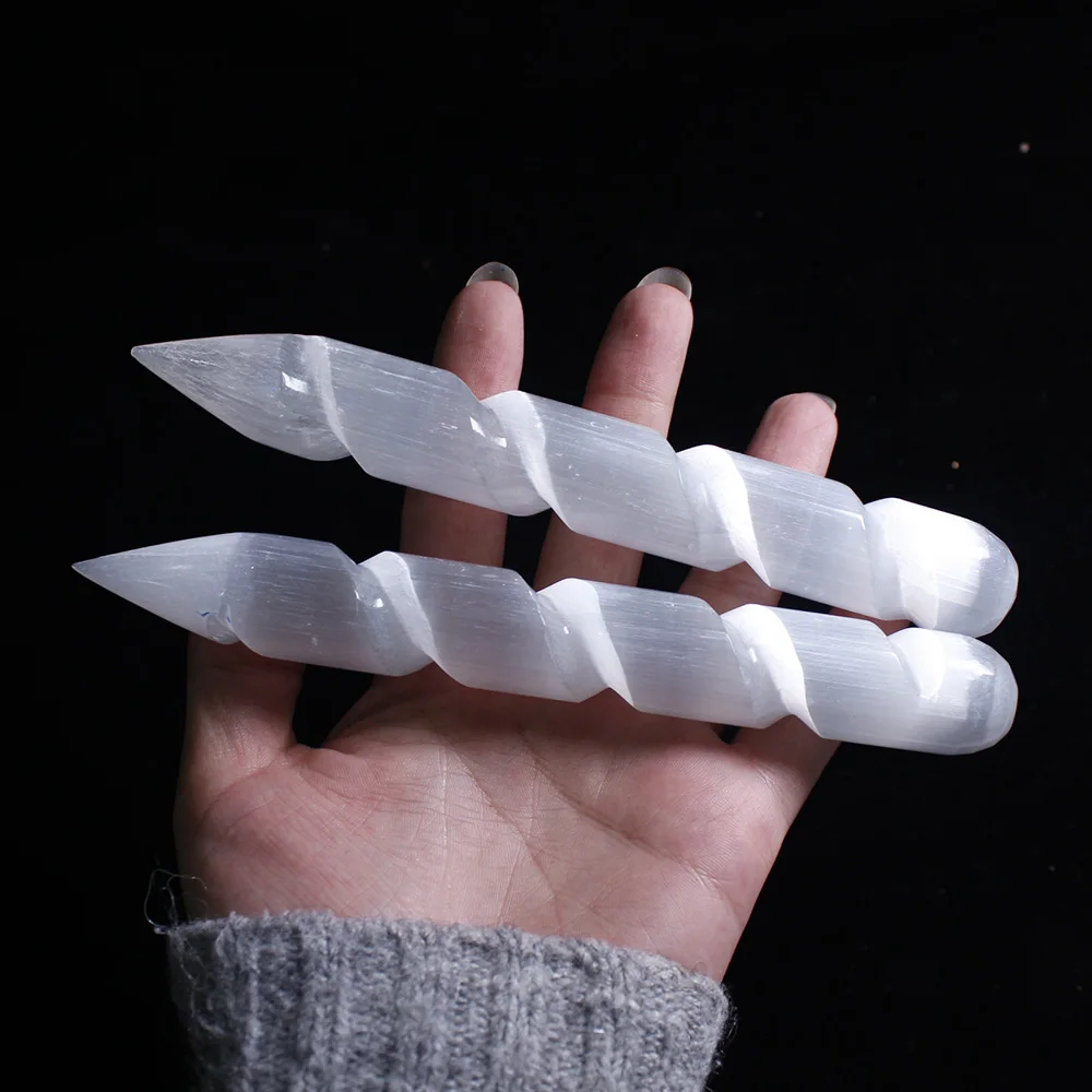 Runyangshi, 1 шт., селенит, кристалл, палочка, целебный массаж, спиральная полированная бревенчатая палочка, гипс, очищающая