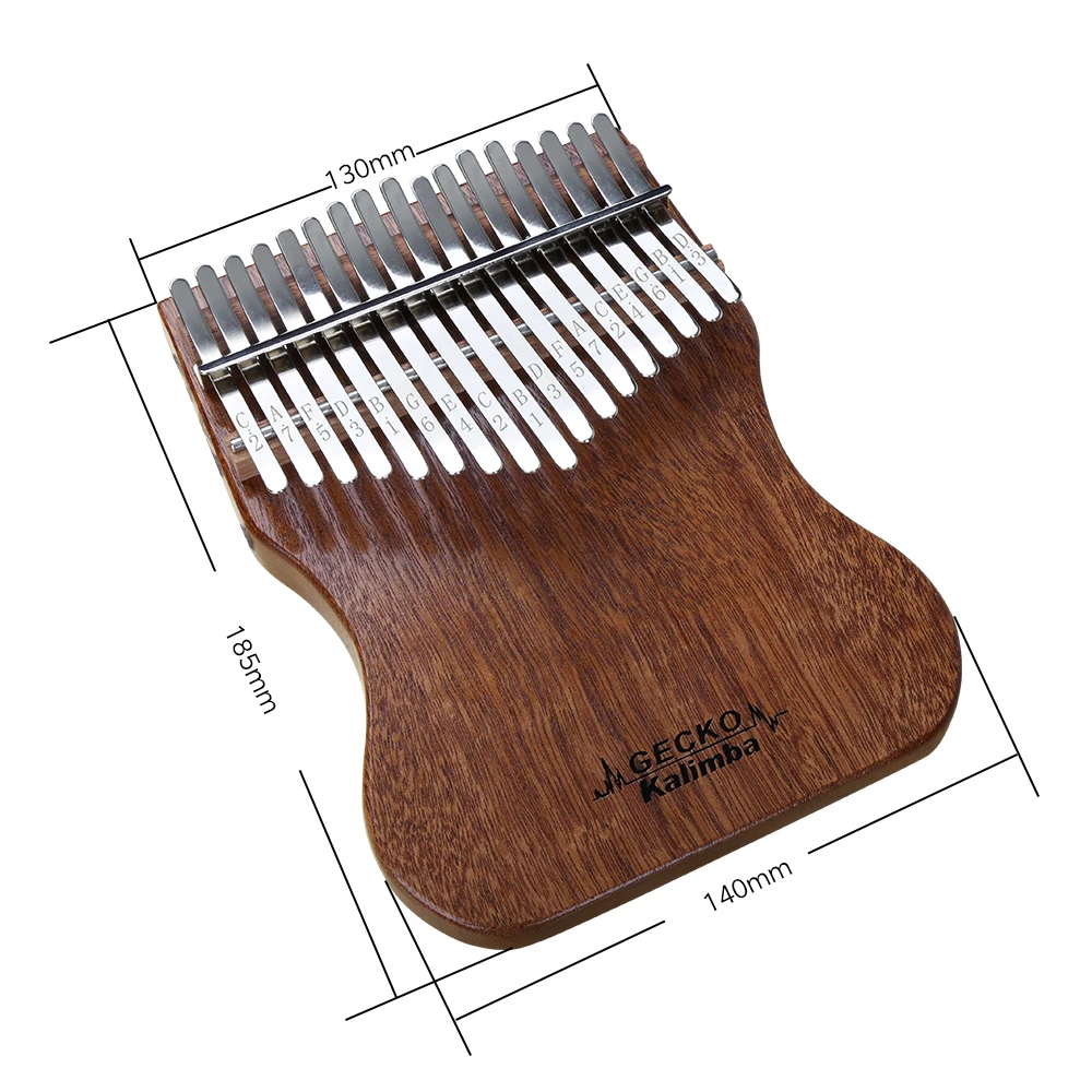 GECKO Kalimba 17 Keys Full veneer solid Mahogany Body with Instruction and Tune Hammer Portable Thumb Piano C/B Tone K17MAP Musical Instrument
