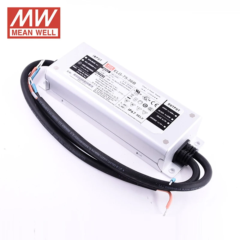 MEAN WELL ELG-75-36B-3Y 75W 2.1A 36V LED Switch Power Supply 110V/220V AC to 36V DC 2.1A waterproof IP67 dimmable led driver