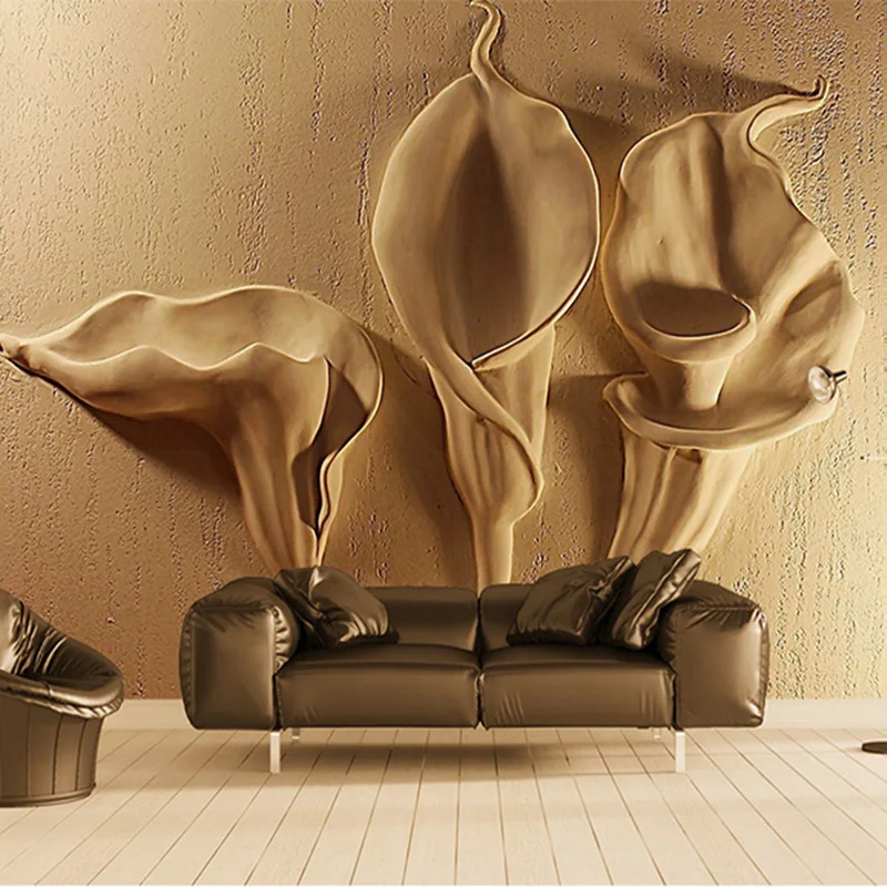 

Drop Shipping Custon Any Size 3D Wallpaper Gold Emboss Calla Lily Modern Abstract Art Mural Decoration Waterproof Tapety