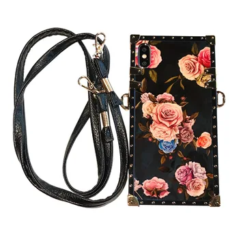 

For Huawei Mate20RS MATE 20 30 PRO Honor 8x 9X max 10 20 pro Luxury Blue Ray peony rose square Lanyard Diagonal Cross phone case