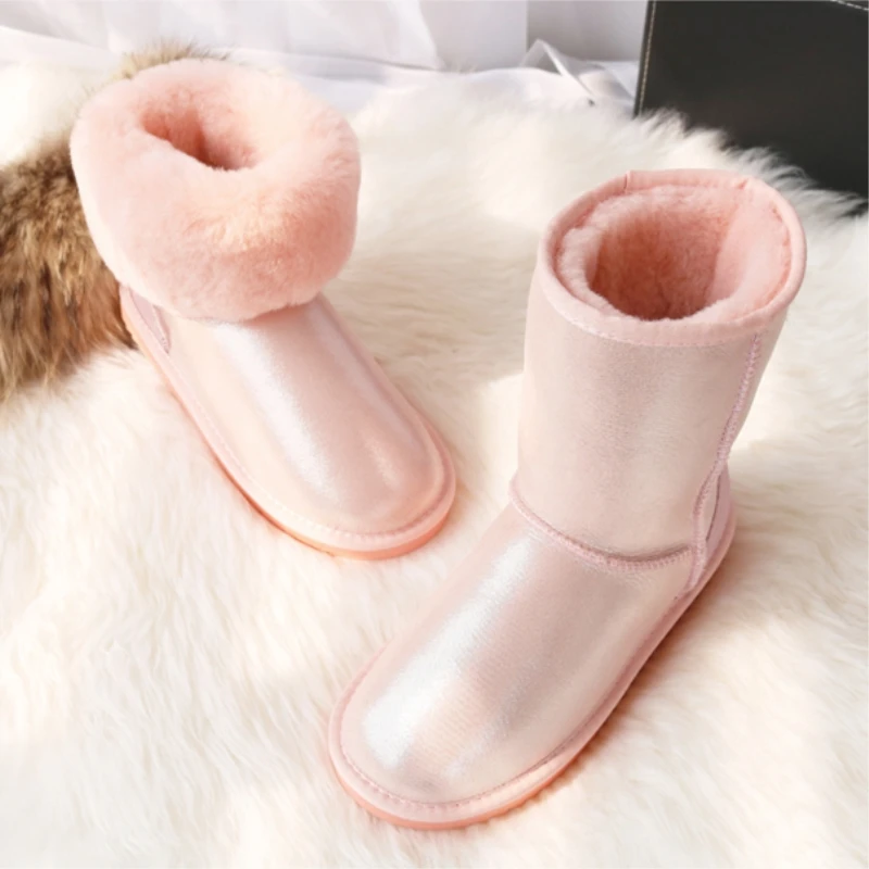 G&Zaco Luxury Australia Sheepskin Snow Boots Women Winter Natural Wool Sheep Boots Calf Warm Non-slip Female Flat Boots