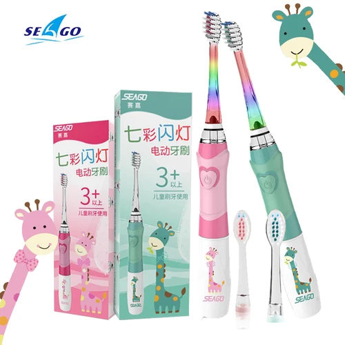Seago 전동 칫솔 어린이를위한 다채로운 LED 손전등 16000 스트로크 주파수 Dupont Bristle 2 헤드 시간 음파 진동 2