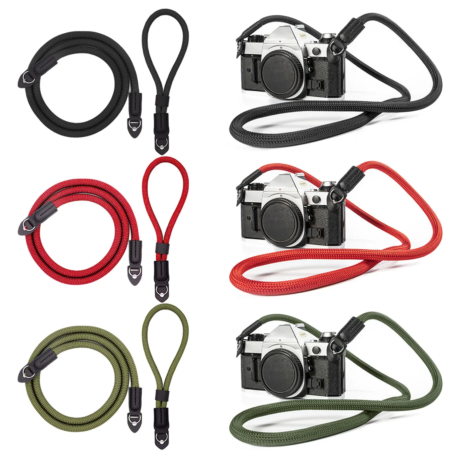 

Besegad Vintage Camera Strap Set Handmade Nylon Leather Neck Shoulder Sling Belt w/Wrist Strap for Leica Nikon Fuji Pentax Canon