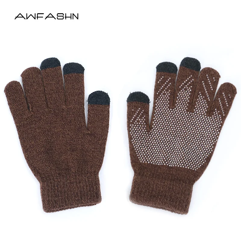 

2019 New Winter Thickened Touch Screen Gloves Women Men Non-slip Fleece-Lined Warm Knitted Gloves Full Finger Mittens Stretch