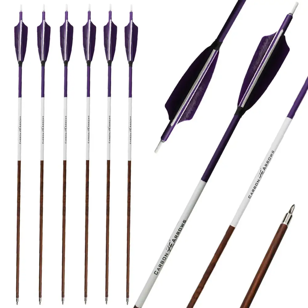 

Carbon Hunting Target Archery Arrows 340/400/500/600 Spine with Real Turkey Feather for Compond Recurve Bows Pack of 6
