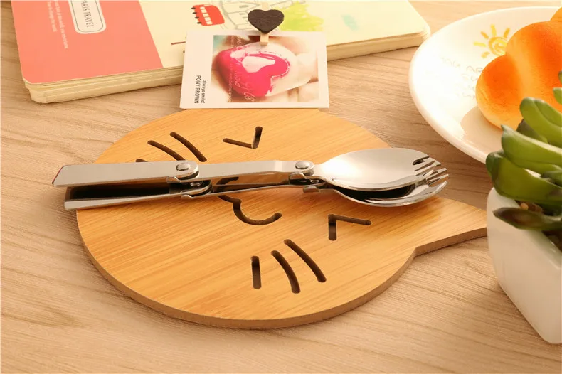 304 Stainless Steel Spoon Outdoor Tableware Portable Travel Three Fold Spoon Stainless Steel Foldable Spoon Sub-Salad Spoon